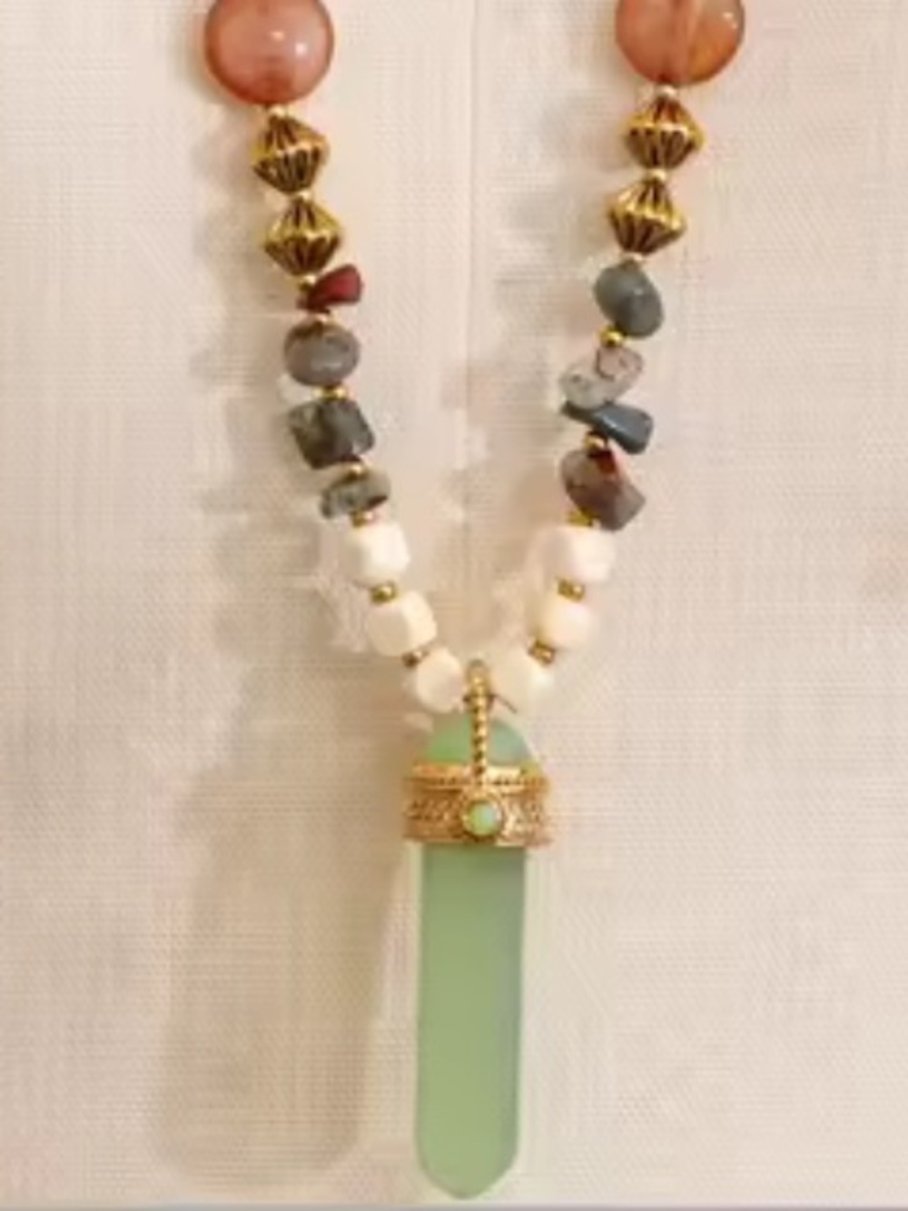 Green Jade Beaded Artisan Long Necklace - Picture 11 of 15
